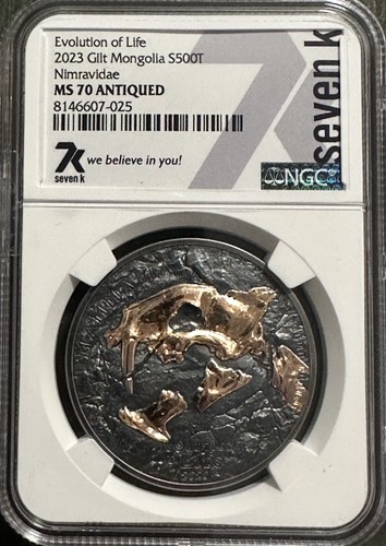 Nimravidae Evolution of Life 1 oz Antique finish Silver Coin Mongolia 2023 NGC