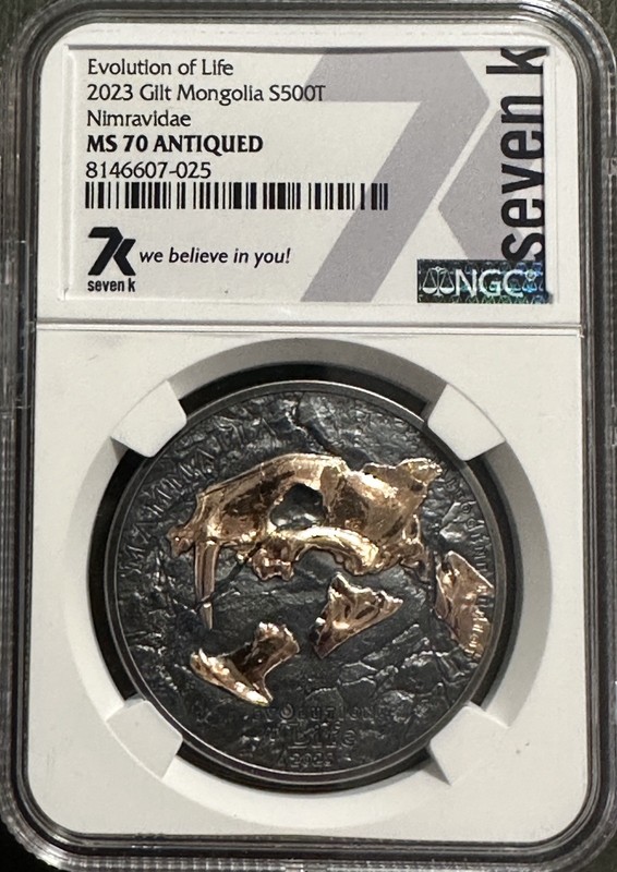 Nimravidae Evolution of Life 1 oz Antique finish Silver Coin Mongolia 2023 NGC