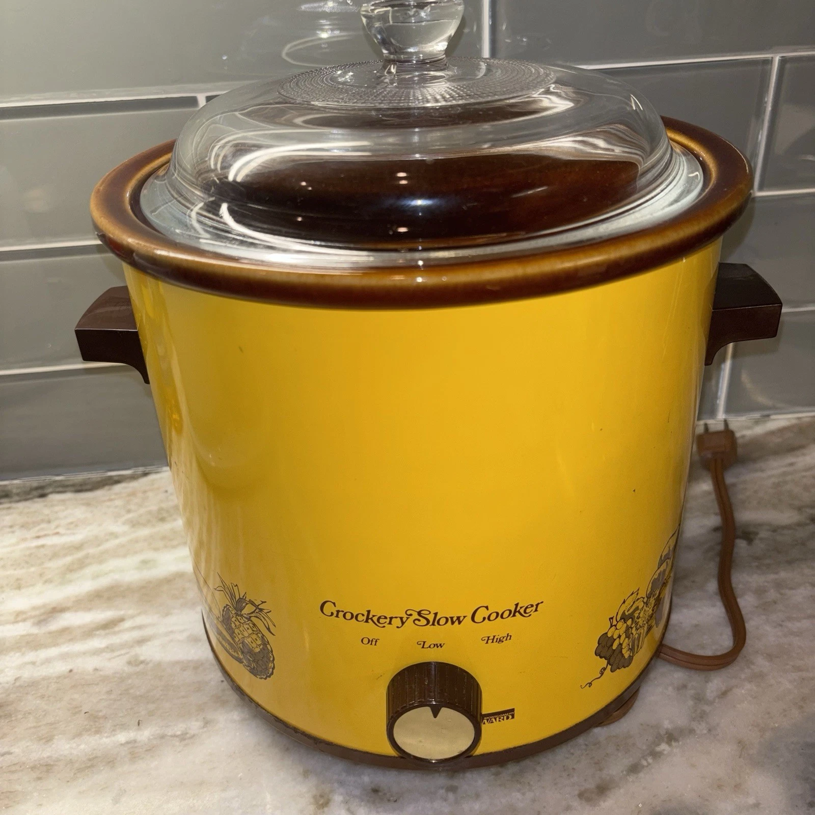 Vtg Montgomery Ward Crock Pot Slow Cooker Harvest Mustard Yellow Mcm
