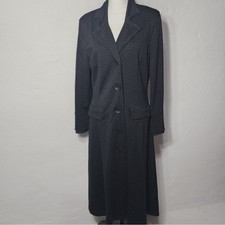J J Black Micro Dot Coat Dress Womens Size 6 Button Front Midi Career