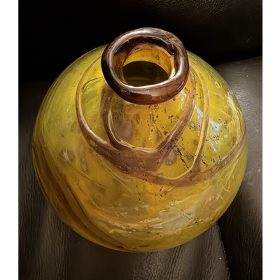 EARLY Samuel J. Herman 1971  Signed Yellow Brown Art Glass Vase RARE