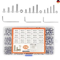536 STK M3 M4 M5 Schrauben Set, Edelstahl Zylinderschrauben Mit Innensechskant