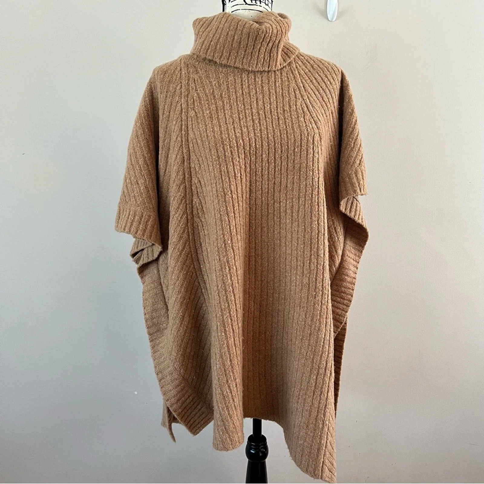 Nordstrom wool cashmere blend poncho turtleneck sweater one size cashew brown