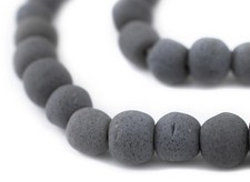 Opaque Grey Recycled Glass Beads 11mm Ghana African Sea Glass Round Large Hole
