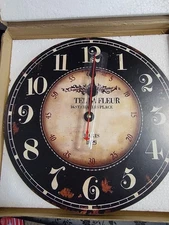 Wall Clock, Ivory French "TEL LA FLEUR" Black, Red & Ivory 11"x11"