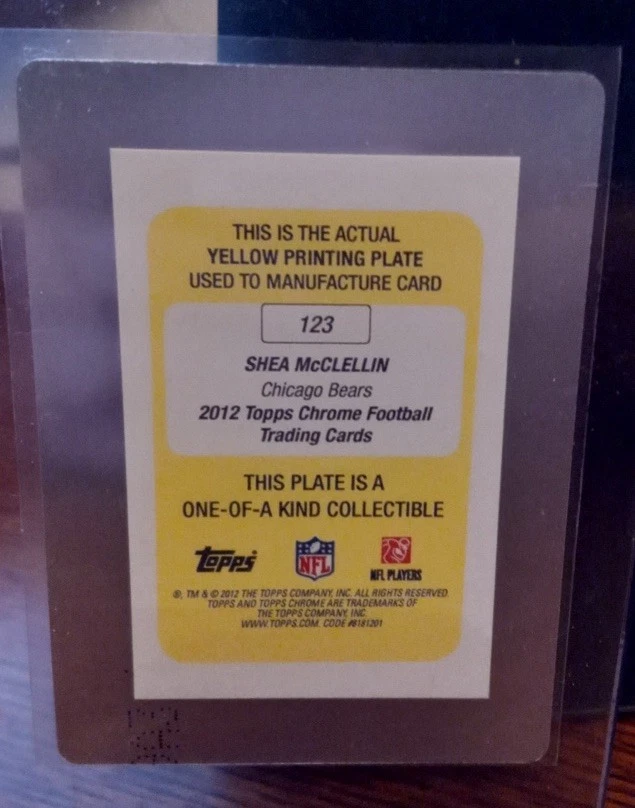2012 Topps Chrome Football Shea McClellin Rookie Printing Plate 1/1 - Image 2 of 2