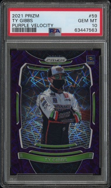 PSA 10 2021 Panini Prizm #59 Ty Gibbs Purple Velocity /199 Rookie Gem NASCAR RC