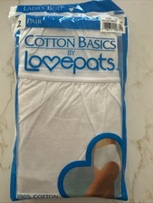 VINTAGE 2 PAIR COTTON BASICS BY LOVEPATS 100 COTTON LADIES BRIEFS SIZE 13 WHITE