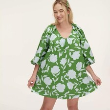 Kate Spade x Target Green Rose Poplin Cotton Puff Sleeve Mini Dress Size Medium