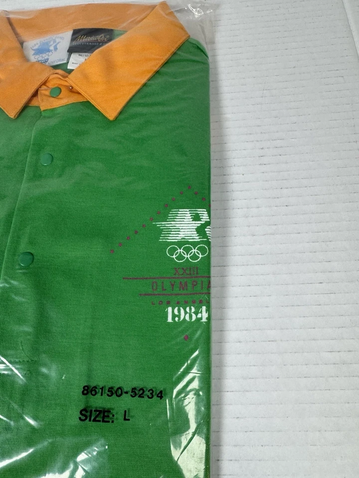 复古 1984 年奥运会工作人员衬衫绿色制服 Levis Deadstock 男式 L 码 — 第 3/4 张图片