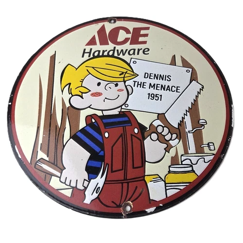 Vintage Ace Hardware Sign - Dennis the Menace Gas Pump Porcelain Sign