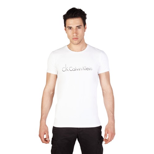 CK Calvin Klein Jeans T-Shirt da Uomo a Manica Corta Girocollo Bianca con  Logo | eBay