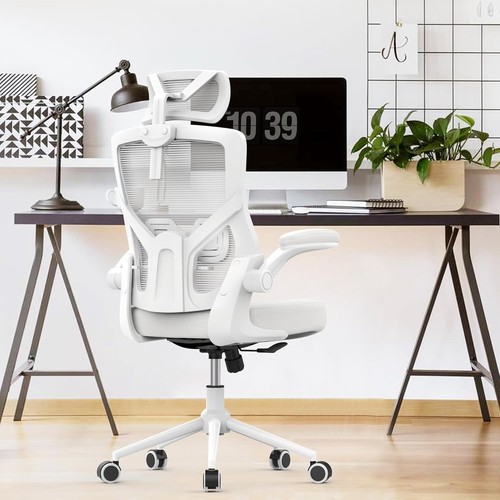 Elegant Ergonomic Mesh Desk Chair with High Back, Flip-Up Arms & Lumbar Support - Picture 10 of 11
