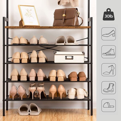 HOOBRO Hall Tree Entryway Coat Rack Storage Shelves 5 Tier Shoes Rack Organizer - Picture 6 of 11