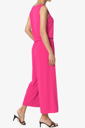 TheMogan S~3X Sleeveless Scoop Neck Pocket Crop Wide Leg Culotte Jumpsuit - Picture 56 of 107