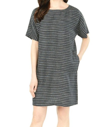 EILEEN FISHER Large Graphite GRAY $298 Tunic Pockets Scoop Neck Dress New L - Picture 3 of 5