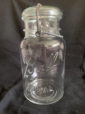 Vintage Ball Ideal #4 Clear Glass Canning Mason Jar with Wire Bail