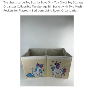 Large Beige Unicorn Toy Storage Box Collapsible