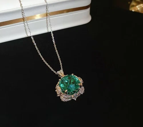925 Sterling Silver Certified 4.25 Ct Emerald Pendant Green Necklace Gift For UK - Picture 4 of 6