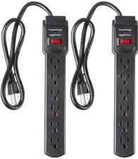 New Sealed Amazon Basics 6-Outlet Surge Protector Power Strip 2-Pack Black