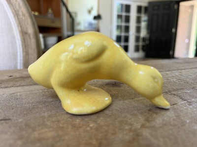 Antique Bauer Pottery Miniature Duck Yellow Crackle Glaze