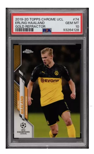 2019 Topps Chrome UCL #74 Erling Haaland Gold Refractor RC #46/50 PSA 10 Gem