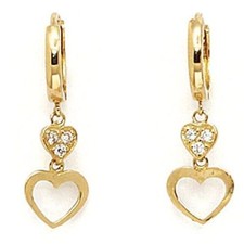Women/Childrens Stylish 14K Solid Yellow Gold Heart Shape Dangle Huggie Earrings