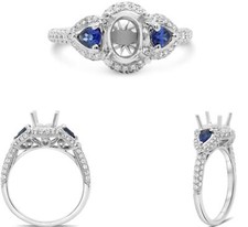 .69CT DIAMOND  AAA SAPPHIRE 14KT WHITE GOLD ROUND  PEAR SHAPE ENGAGEMENT RING