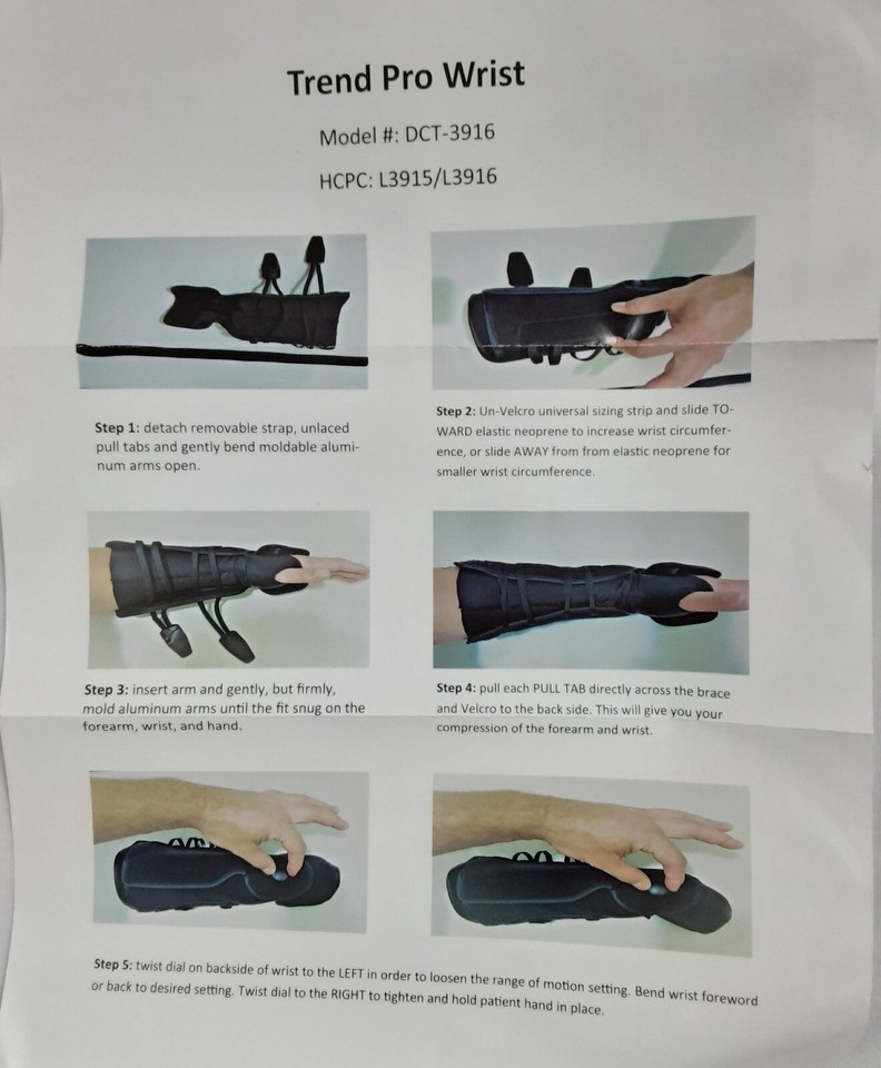 New, 8” Black TREND MEDICAL PRO Wrist Brace (DCT3916 HCPC L3915/L3916