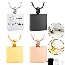 Square Urn Necklace for Ashes for Women Men Trendy Cremation Jewelry Ash Locket