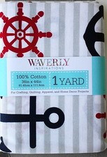 Waverly Inspirations 1 Yard Nautical Anchor Pre-Cut 36" x 44" 100 Cotton Fabric