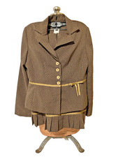 Sweet Suit Pleated Skirt Jacket Set Vintage 80/90s Brown Sz 10 Amazing Condition