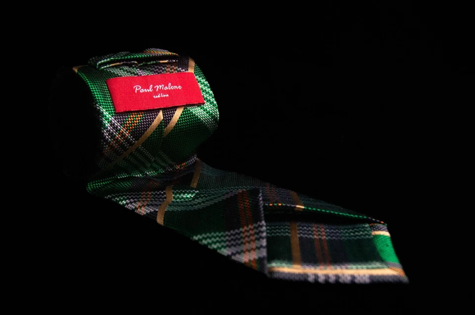 Paul Malone Palm Beach - Corbata de cuello verde tejido canasta de seda a cuadros para hombre 3,2" de ancho x 60" de largo Foto 4 de 4