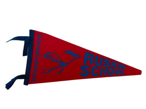 Ruskin School Roadrunners Pennant Flag Road Runners red blue antique 1960s BMC5 - Picture 1 of 4