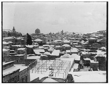 Snow in Jerusalem in 1921, View of roof tops with mosque in  -- 1920s Old Photo