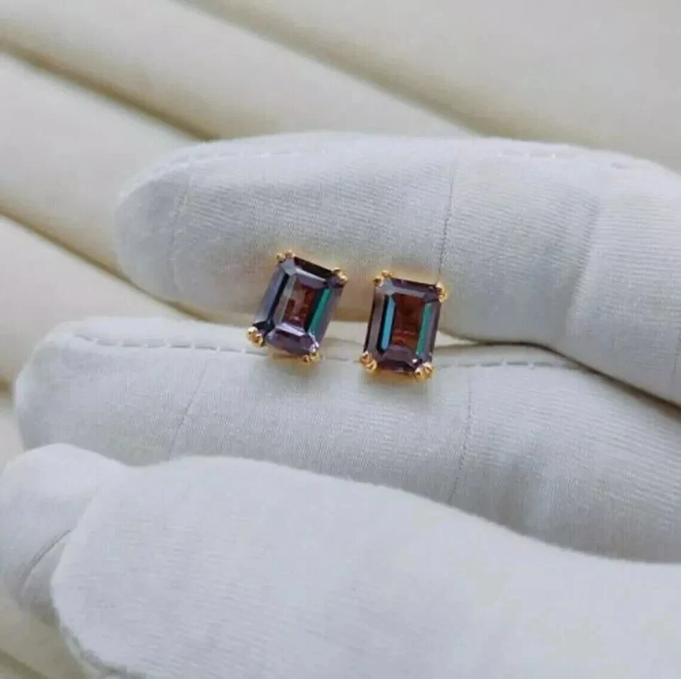 PENDIENTES DE ALEJANDRITA RUSA NATURAL 6,44ct postes enchapados en oro amarillo de 14k Foto 2 de 4