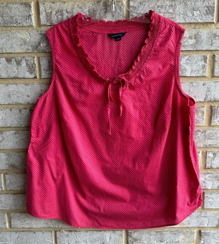 Lands' End Ruffle Neck Sleeveless Polka Dot Blouse Women's Size 14W.