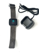 Fitbit Versa FB504 Fitness Activity Tracker -Silver - Charcoal Woven Band
