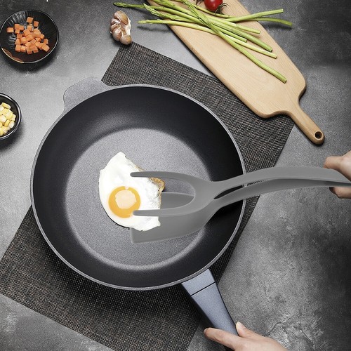 2 In 1 Egg Spatula Tongs Steak Spatula Tongs Clamp Kitchen Gadget (Grey) - Picture 6 of 12