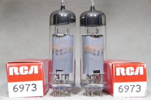 Paire de tubes à vide RCA 6973 Disc O-Getter neufs dans leur boîte fabriqués aux États-Unis
