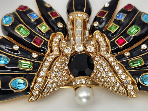 Vintage Hi End Huge Enameled Butterfly Brooch CINER Signed Crystal Decoration - Picture 6 of 13