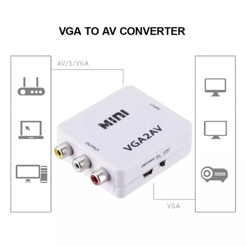 1080P HD Mini Video Converter VGA to AV 3.5mm Audio VGA to RCA TV PC Computer US - Afbeelding 9 van 22