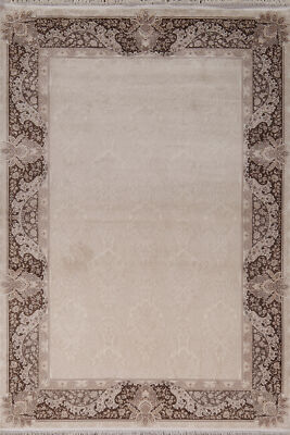 Silk Beige Floral Turkish Area Rug 5x8 ft Luxury Traditional Carpet