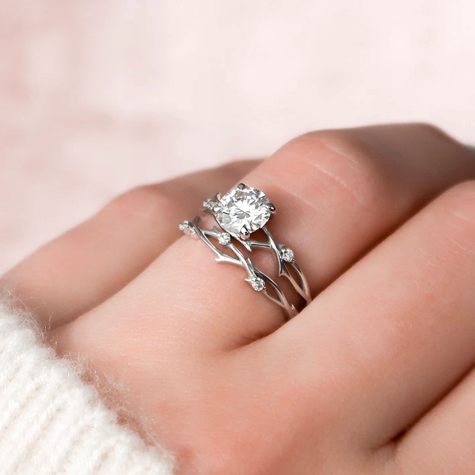 Juego de anillos de compromiso IGI Lab cultivados 1,15 quilates diamante corte redondo sólido platino 950 Foto 2 de 4