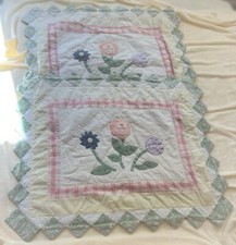 Pillow Shams Pottery Barn Quilted Flowers Sawtooth Edge Zippers Country Cottage
