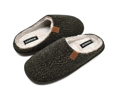 Mens Slippers Size UK 40 EU Brown Memory Foam Fur LIned Non Slip