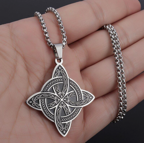 Stainless Steel Celtic Knot Irish Necklace Viking Amulet Witch Medallion Men NEW - Picture 5 of 8