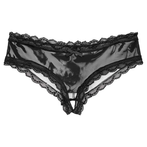 Men's Leather Hollow Out Sissy Lace Trim Briefs Sexy Low Waist Panties Underwear - Picture 5 of 32