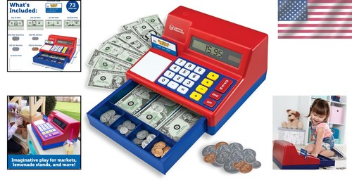 Divertido y educativo juguete de caja registradora de 73 piezas con calculadora solar para niños pequeños - Imagen 2 de 9