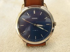 FOSSIL FS5304 MINIMALIST MEN WATCH 44MM BLUE DIAL LEATHER STEEL ST135 3PT8